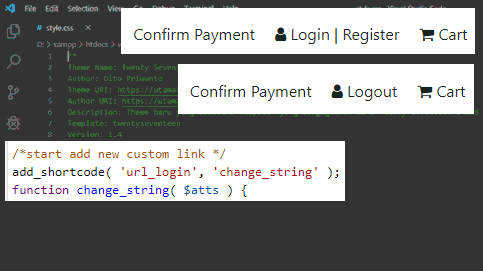 Merubah Link Login menjadi Logout