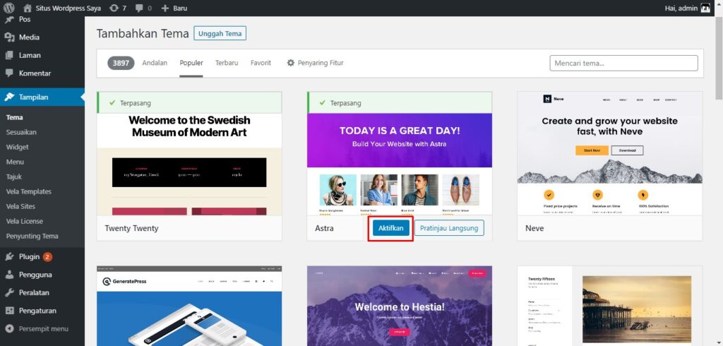 Cara Memasang Tema di WordPress